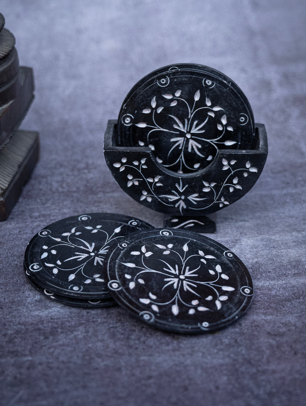 Floral Tapestry Marble Inlay Coasters