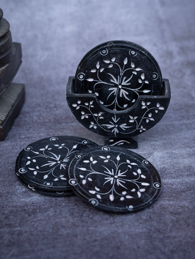 Floral Tapestry Marble Inlay Coasters