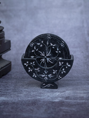 Floral Tapestry Marble Inlay Coasters