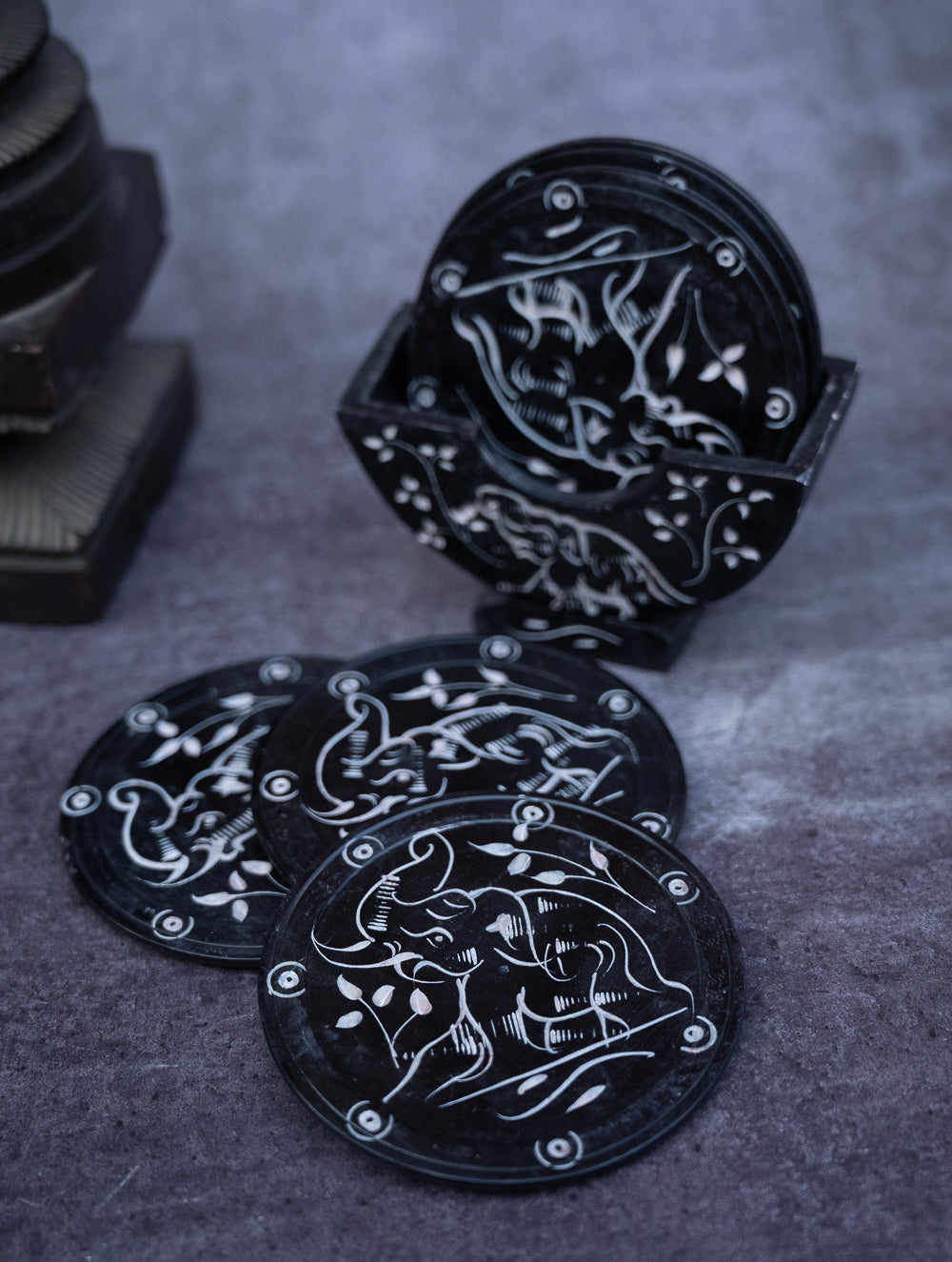 Floral Tapestry Marble Inlay Coasters