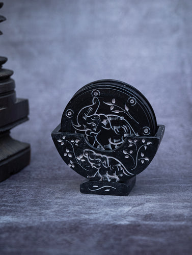 Floral Tapestry Marble Inlay Coasters