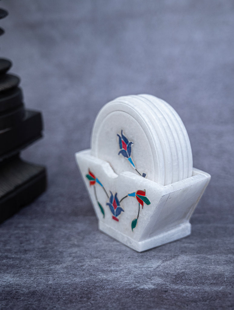 Floral Tapestry Marble Inlay Coasters