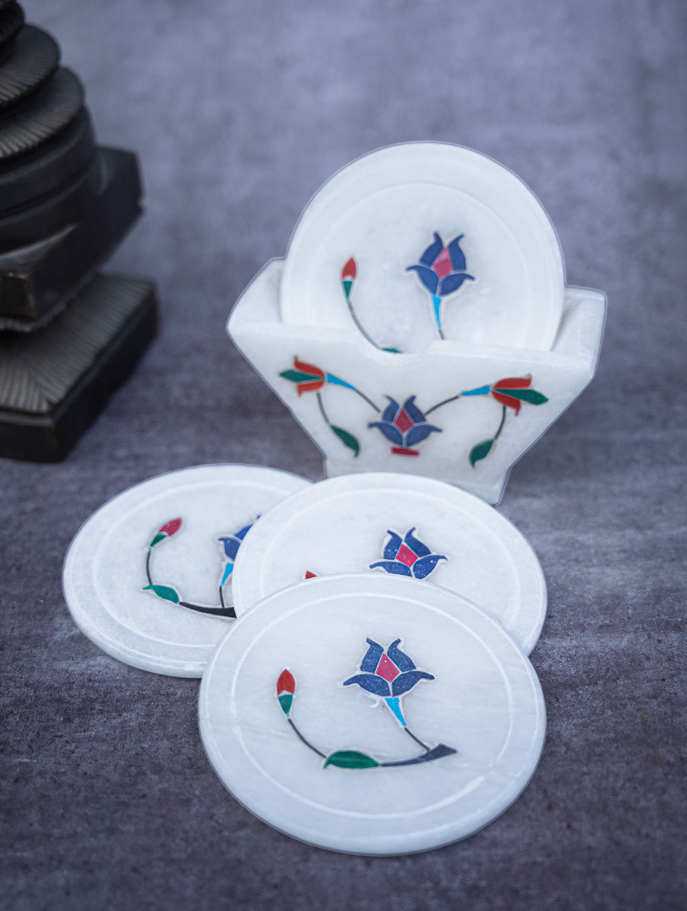 Floral Tapestry Marble Inlay Coasters