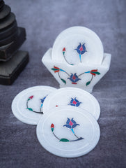 Floral Tapestry Marble Inlay Coasters