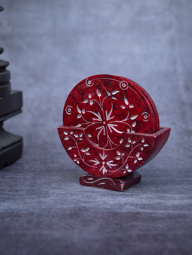 Floral Tapestry Marble Inlay Coasters