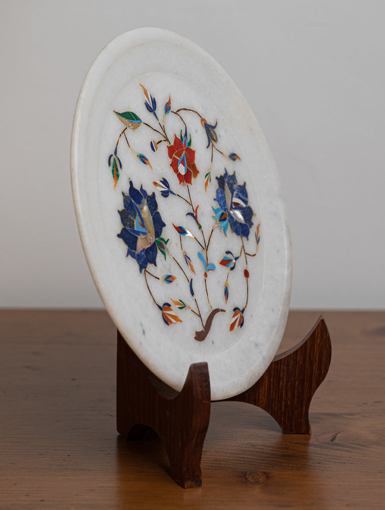 Floral Tapestry Marble Inlay Desk Curio