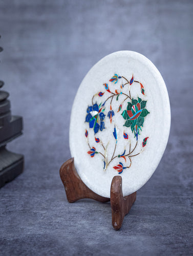 Floral Tapestry Marble Inlay Desk Curio