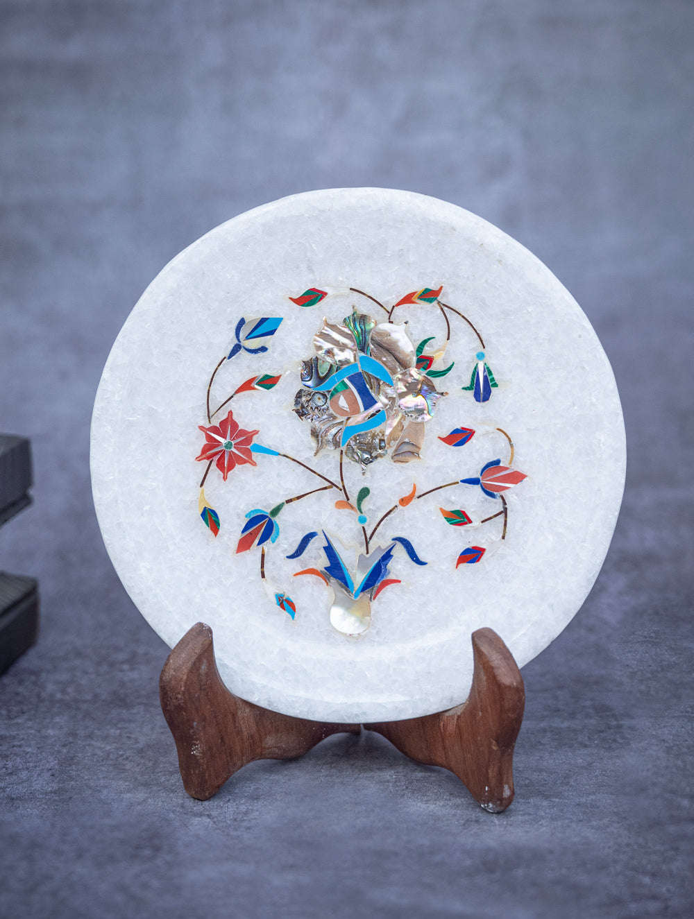 Floral Tapestry Marble Inlay Desk Curio