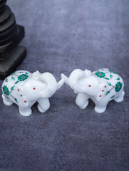 Floral Tapestry Marble Inlay Elephant Curio