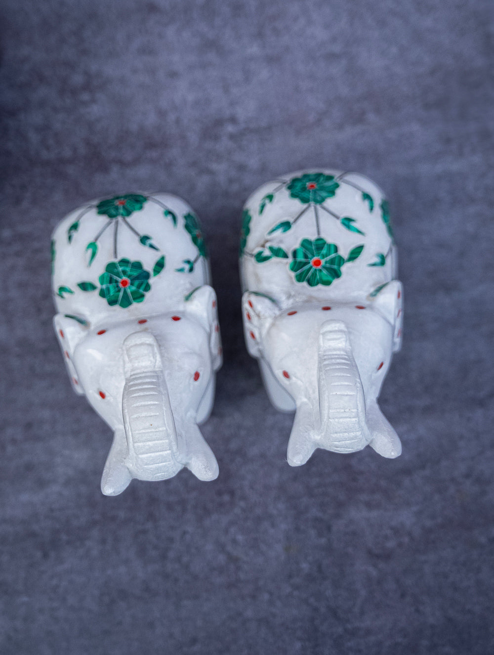 Floral Tapestry Marble Inlay Elephant Curio