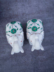Floral Tapestry Marble Inlay Elephant Curio