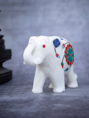 Floral Tapestry Marble Inlay Elephant Curio