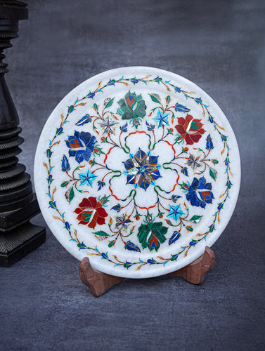 Floral Tapestry Marble Inlay Wall Curio