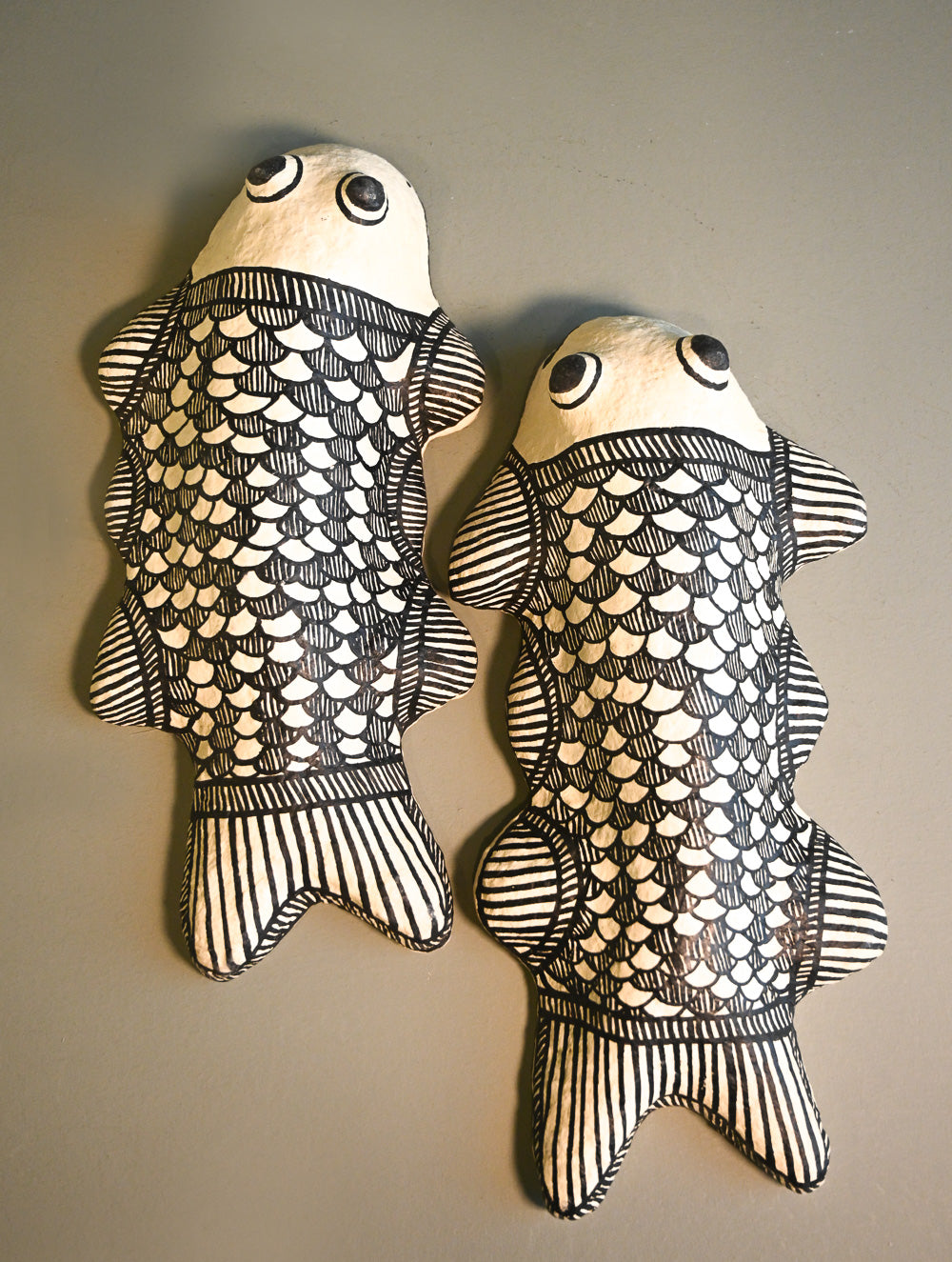 Handcrafted Madhubani Art Papier Mache Wall Accents - Piscine Pair (Set of Two)