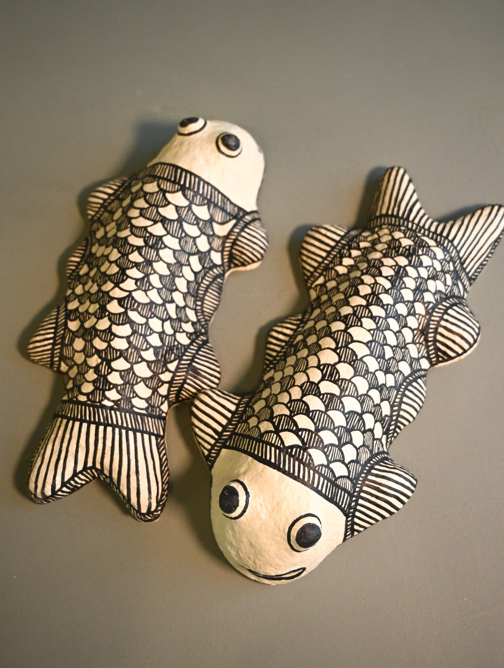 Handcrafted Madhubani Art Papier Mache Wall Accents - Piscine Pair (Set of Two)