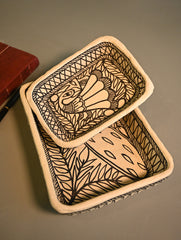 Hand Rendered Madhubani Papier Mache Organiser Trays - Mayur Joda (Set of Two)