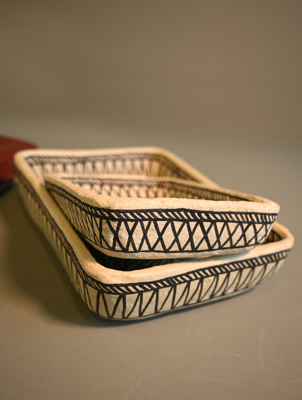Hand Rendered Madhubani Papier Mache Organiser Trays - Mayur Joda (Set of Two)