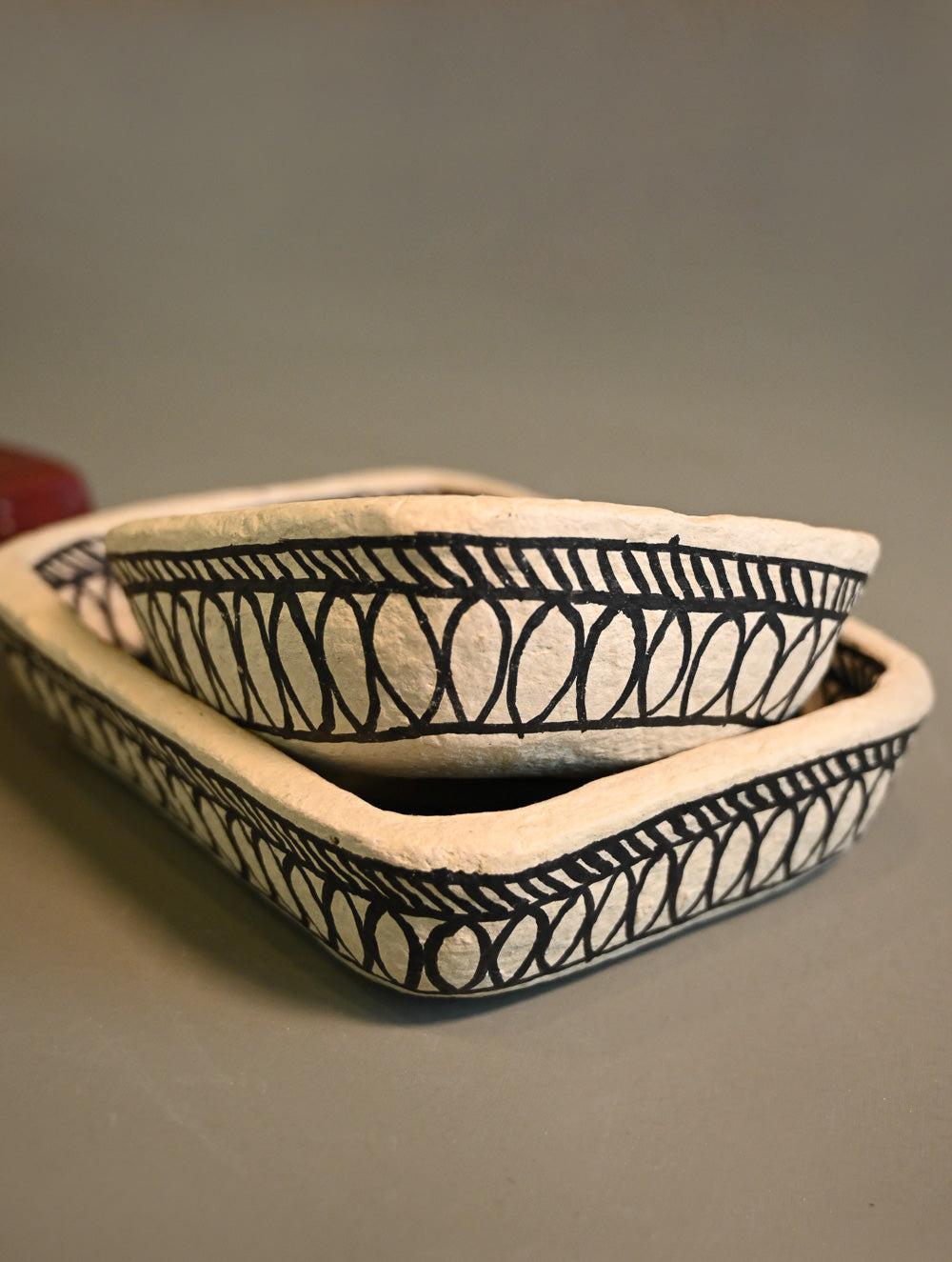 Hand Rendered Madhubani Papier Mache Organiser Trays - Aquarium (Set of Two)