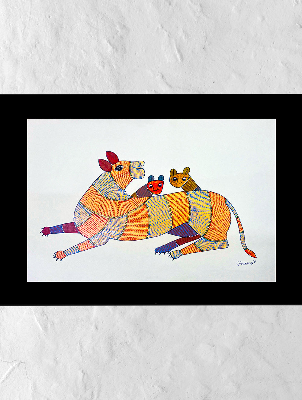 Load image into Gallery viewer, Gond Art Painting - Tiger &amp; Cubs