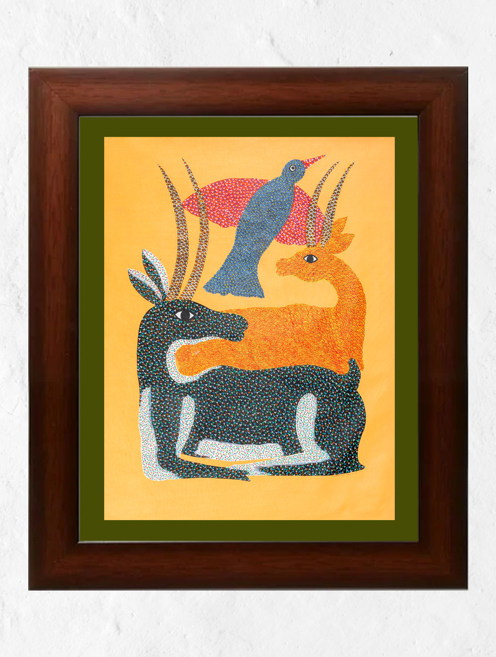 Gond Art Painting - Deer & Birds (Extra Large, 48"x 36")