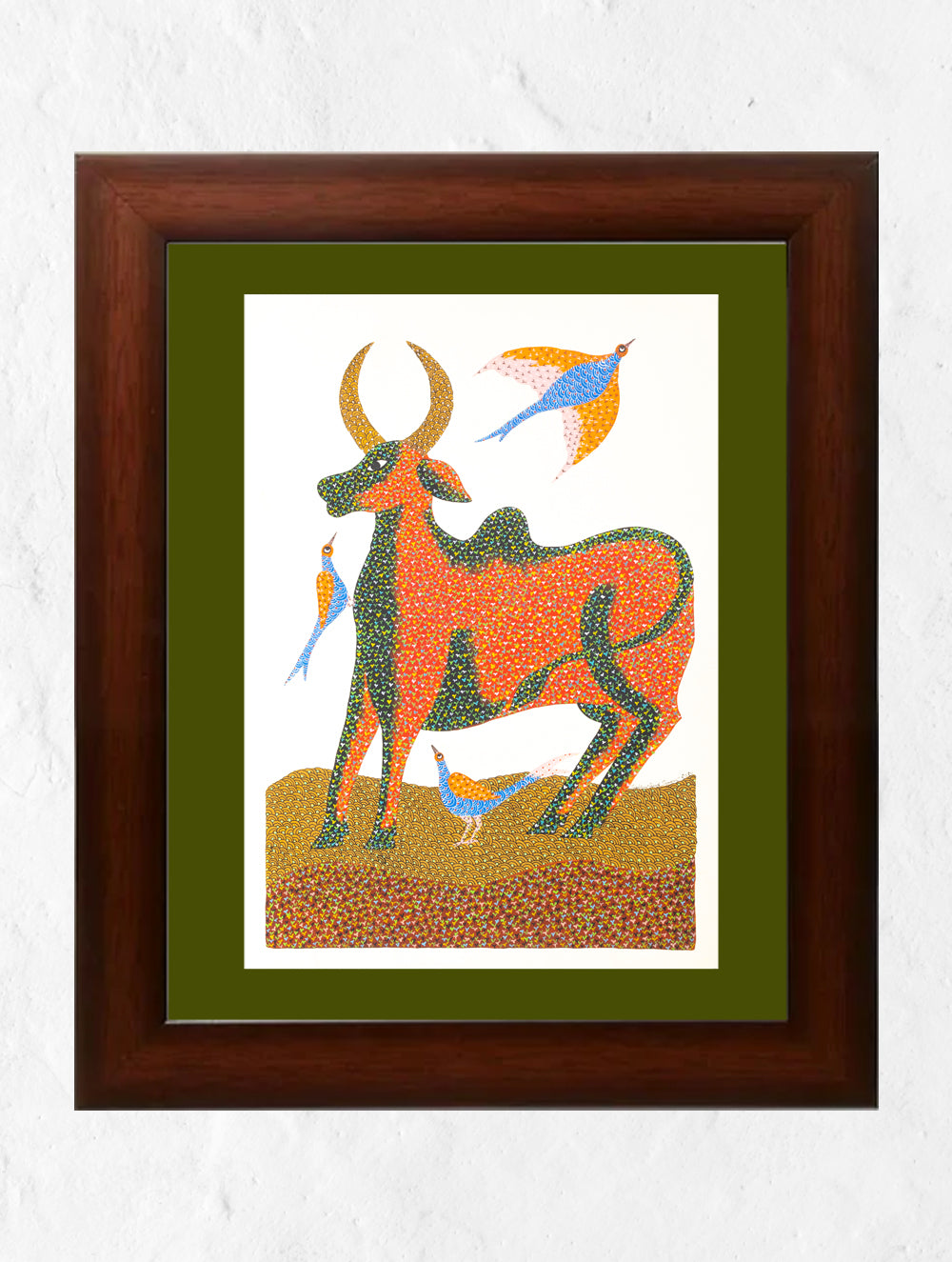 Gond Art Painting - Nandi (Large, 30"x 28")