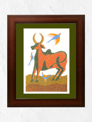 Gond Art Painting - Nandi (Large, 30"x 28")