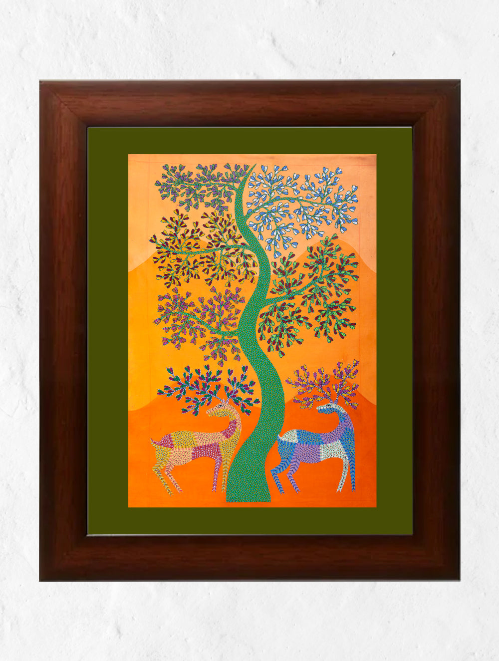 Gond Art Painting - The Deer Duo (Extra Large, 48"x 36")
