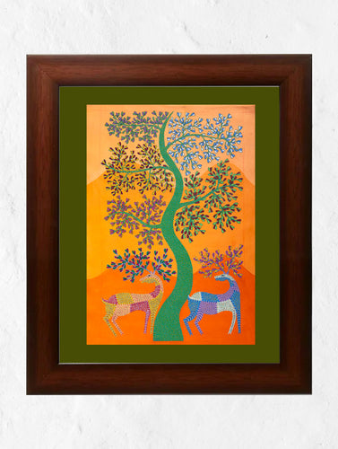 Gond Art Painting - The Deer Duo (Extra Large, 48