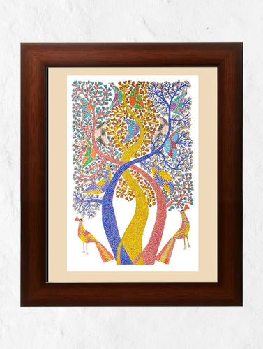 Gond Art Painting - The Peacock Habitat (Extra Large, 48