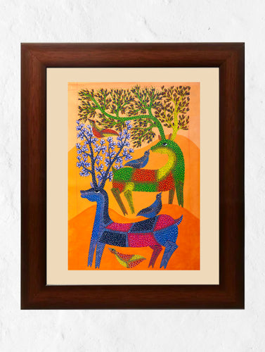 Gond Art Tribal Painting -Majestic Deer (Extra Large, 48
