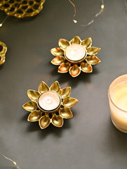 The India Craft House Heritage Gift Hamper - Brass Waterlily Tea Light Holders (Set of 2)