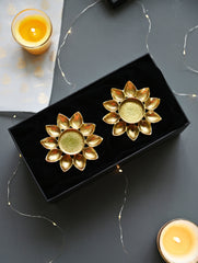 The India Craft House Heritage Gift Hamper - Brass Waterlily Tea Light Holders (Set of 2)
