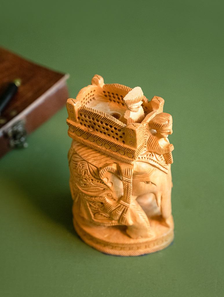 Hand-Engraved Wooden Curio - Tusker and Mahout