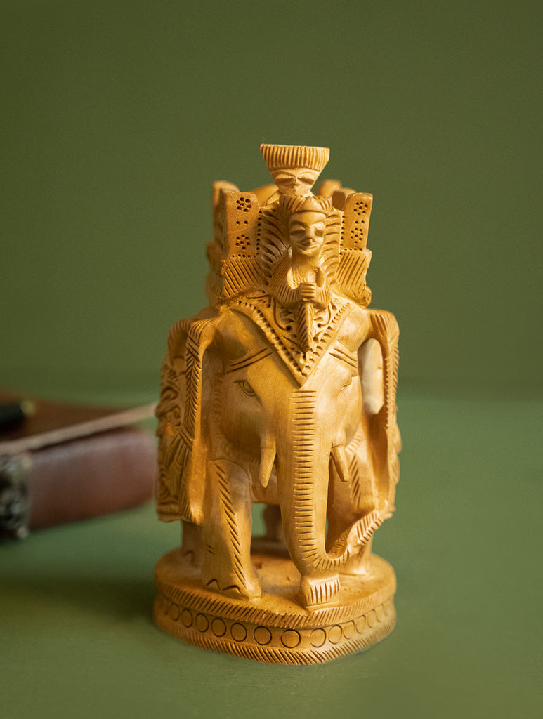 Hand-Engraved Wooden Curio - Tusker and Mahout