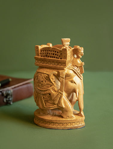 Hand-Engraved Wooden Curio - Tusker and Mahout