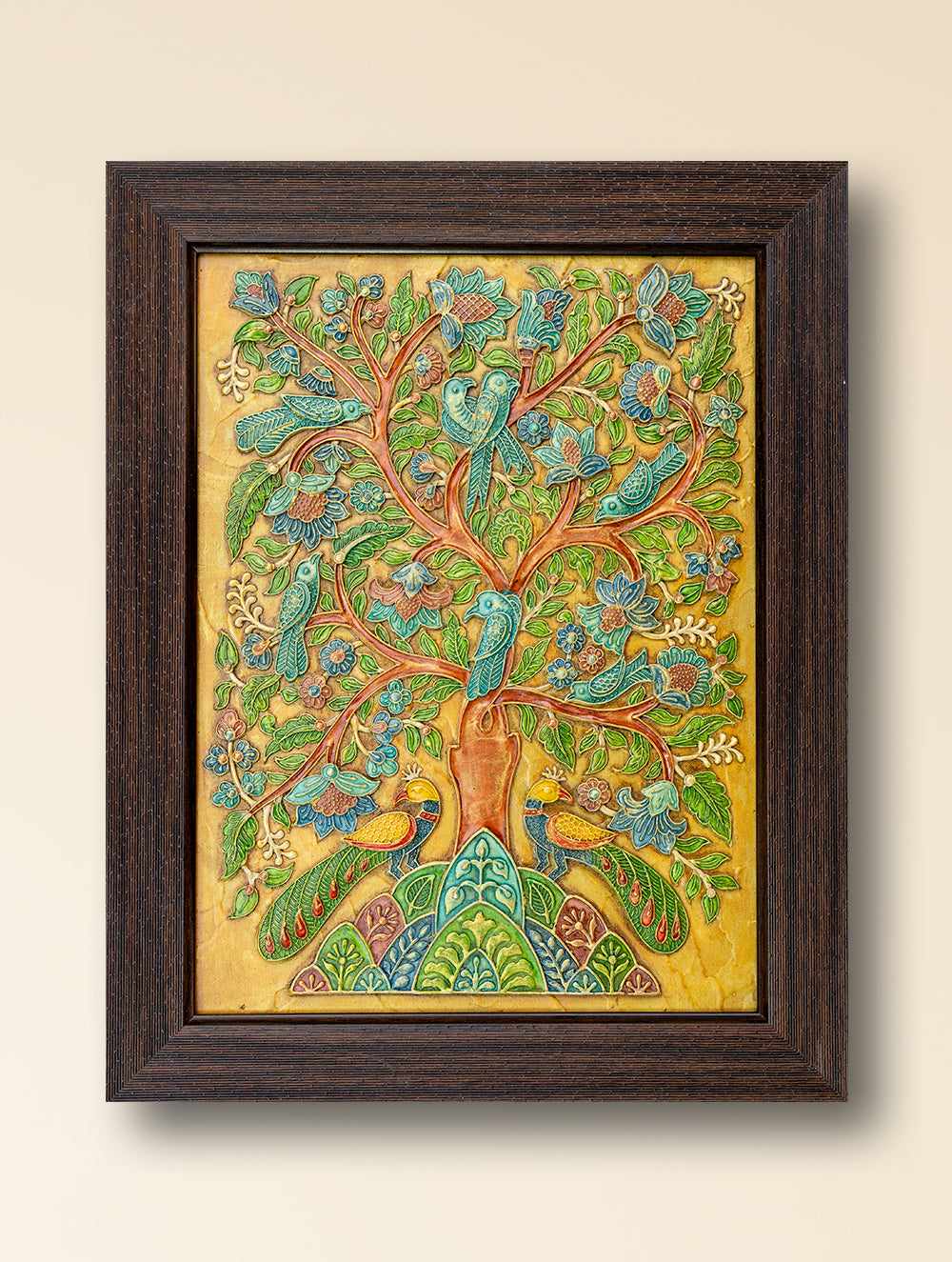 Hand-rendered Stone Dust Painting - Bahar-e-Nazrana (Framed 15" x 12")