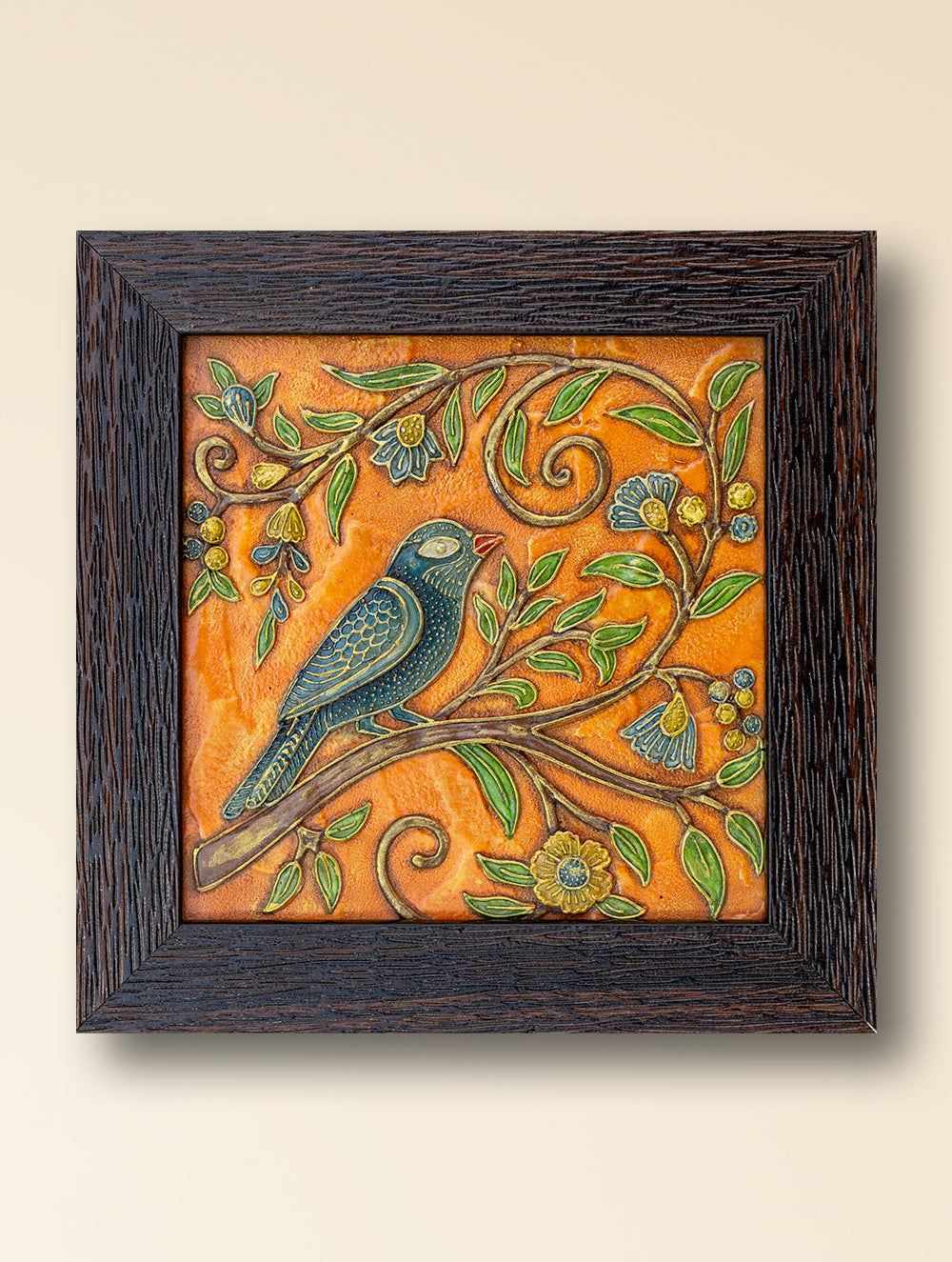 Load image into Gallery viewer, Hand-rendered Stone Dust Painting - Bulbul-e-Bagh (Framed 8" x 8")