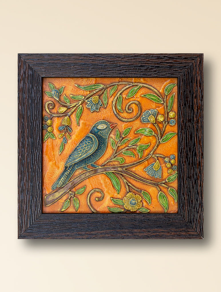 Hand-rendered Stone Dust Painting - Bulbul-e-Bagh (Framed 8" x 8")