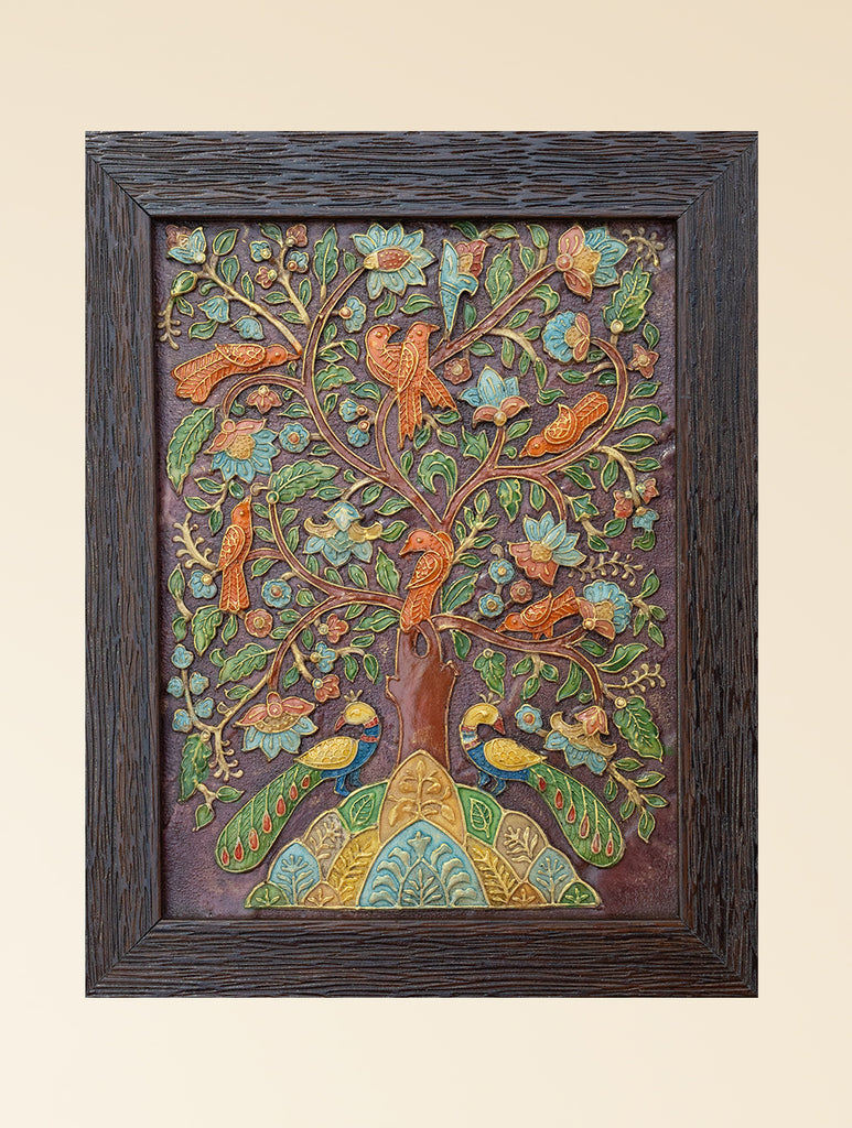 Hand-rendered Stone Dust Painting - Gulbahaar (Framed 15" x 13")