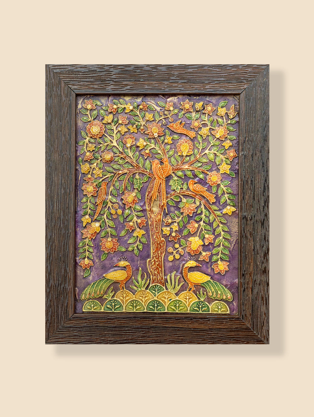 Hand-rendered Stone Dust Painting - Phoolvaadi (Framed 10" x 8")