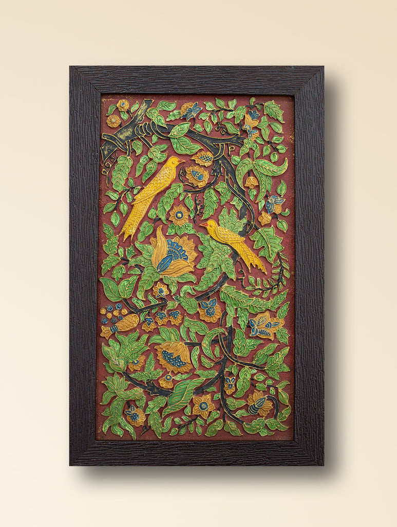 Hand-rendered Stone Dust Painting - Raag Vatika (Framed 12" x 6")