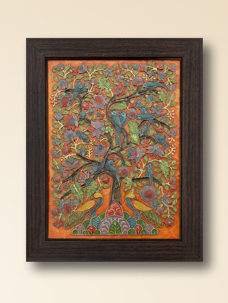 Hand-rendered Stone Dust Painting - Sada Bahaar (Framed 15" x 12")