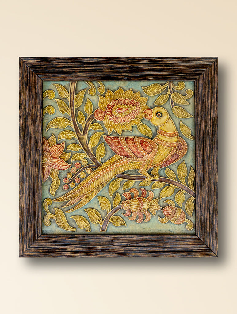 Hand-rendered Stone Dust Painting - Sunehri (Framed 9" x 9")