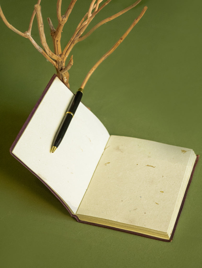 Hand Embossed Leather Diary with Handmade Paper - Brown Filigree