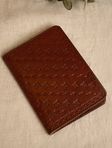 Hand Embossed Leather Passport Holder - Brown Ornate