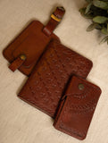 Hand Embossed Leather Travel Set - 3 pcs, Passport Holder, Card Holder & Luggage Tag