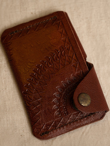 Hand Embossed Leather Visiting Card Holder - Brown Ornate