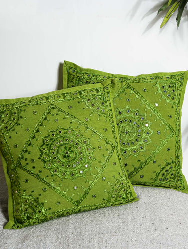 Hand Embroidered Mirror Work Cushion Covers (Set of 2)