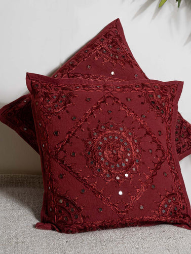 Hand Embroidered Mirror Work Cushion Covers (Set of 2)