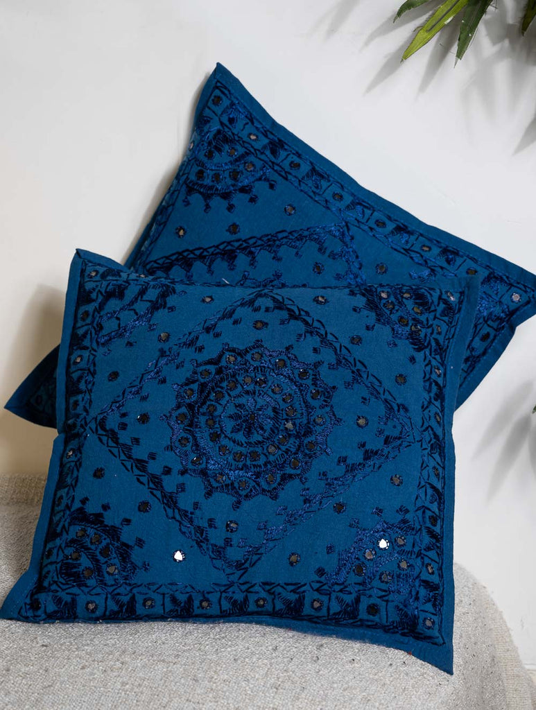 Hand Embroidered Mirror Work Cushion Covers (Set of 2)